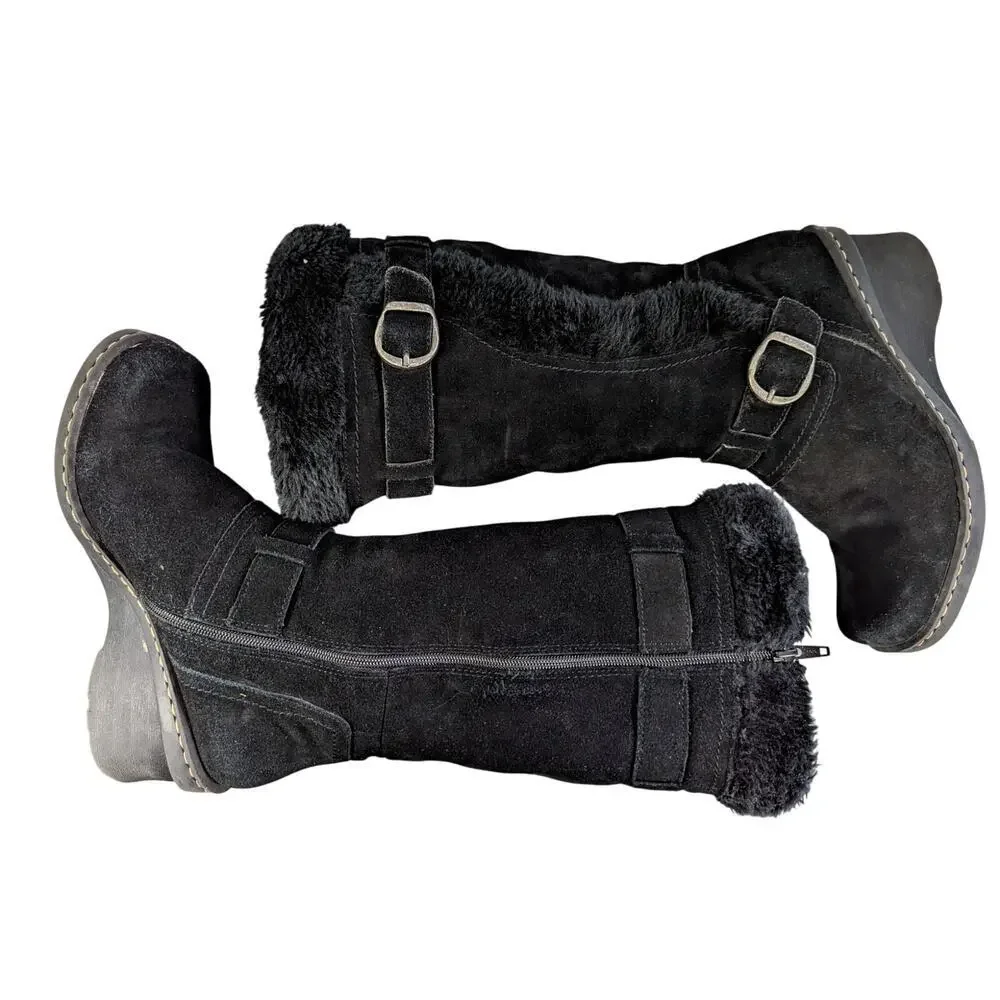 BASS! ALISSA BLACK GENUINE SUEDE LEATHER, FAUX SHEARLING LINED BOOTS! SZ 9.5M